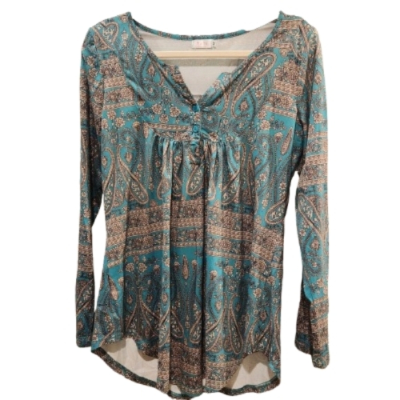 Blue Relaxed Blouse with Long Sleeves and Embellished Style - Picture 1 of 5